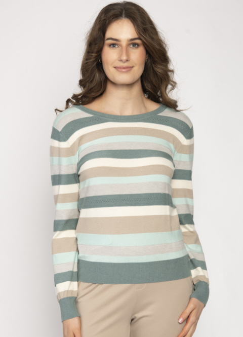 Jessica Graaf Sage Striped Lightweight Round Neck Jumper